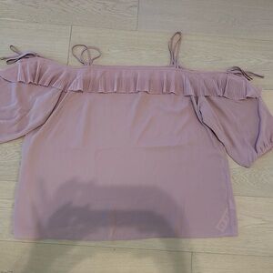 City Chic Pink Off-the-Shoulder Blouse with pleated ruffle trim Sleeves